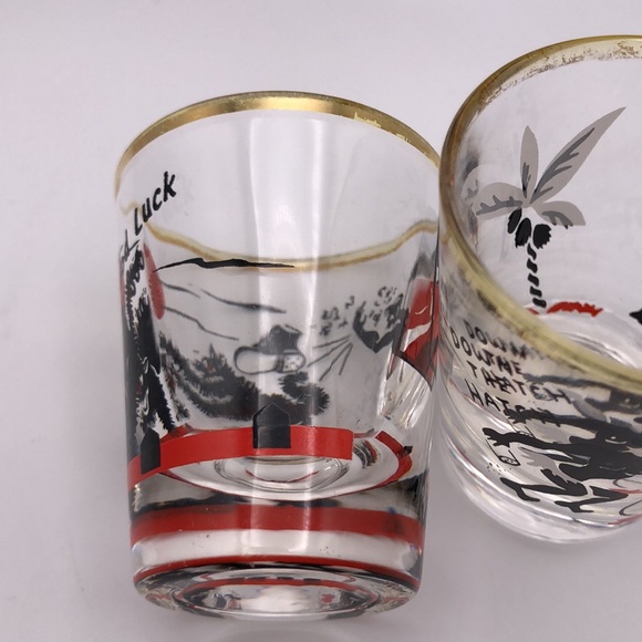 VTG 1960’s Good Luck Black Cat & Cannibal Shot Glass Halloween Bar Ware Pair. - Picture 5 of 12